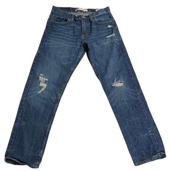 Levis 502 Jeans Youth Size 16 Big Boys Regular Fit Tapered Blue Denim Distressed - Picture 1 of 13
